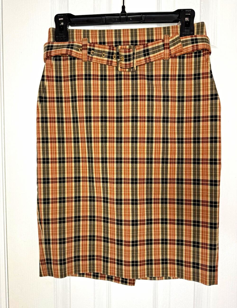 XXS Ann Taylor Factory Petite Plaid Belted Pencil Skirt Knee Length Zip 22” L